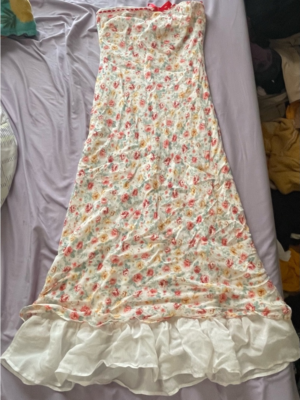 Jessica Simpson Cream and Pink Floral Strapless Dress